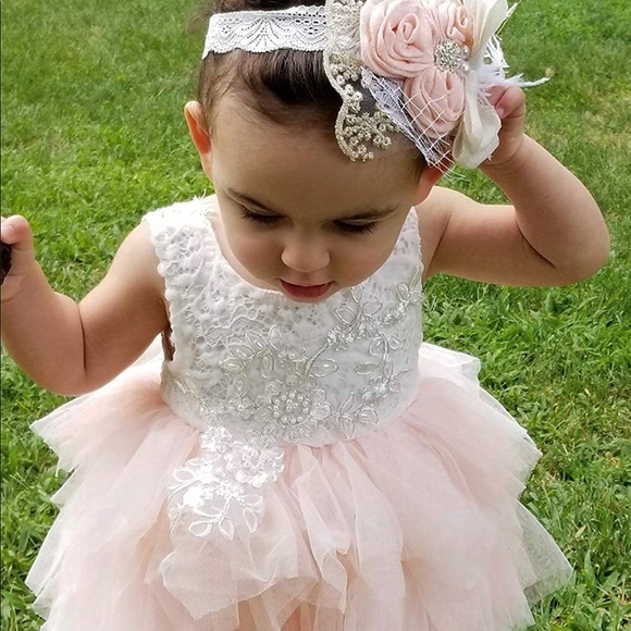 2Bunnies Girl Peony Lace Back A-Line Tiered Tutu Tulle Flower Girl Dress 12M - Picture 5 of 16